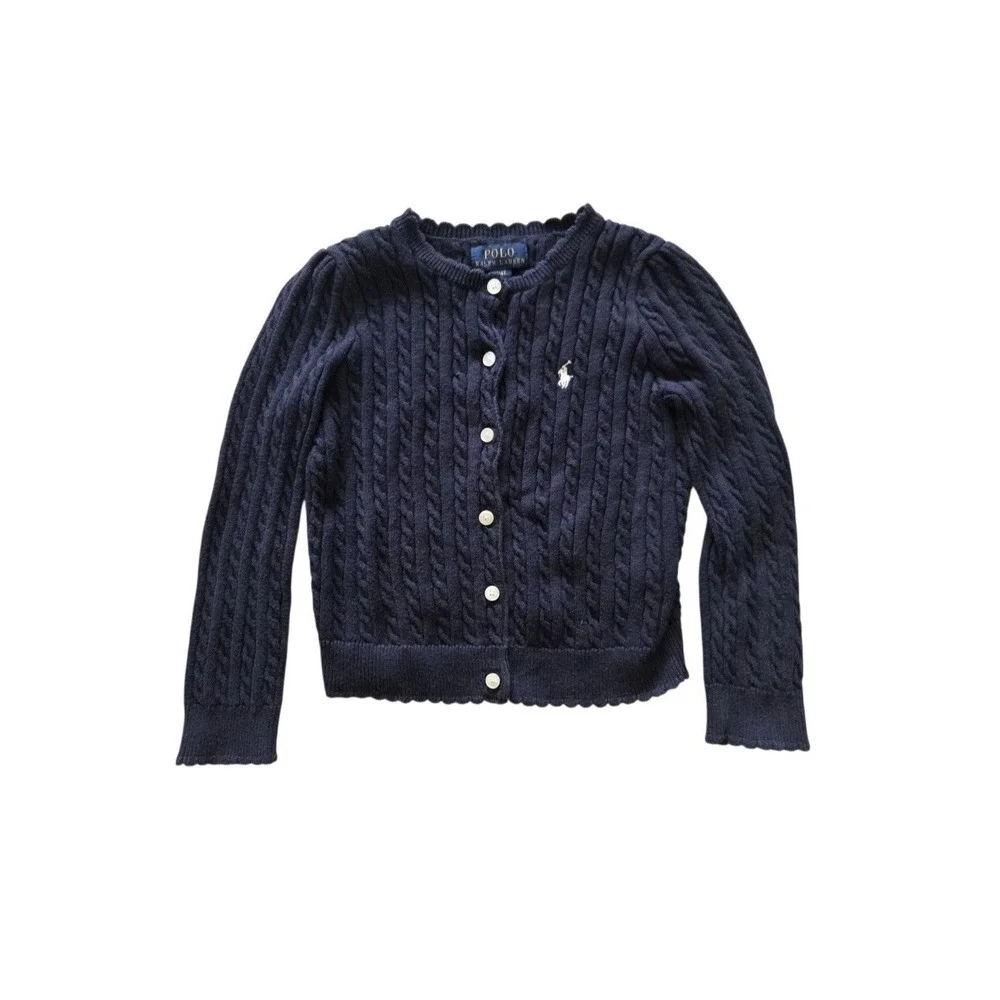 Polo Ralph Lauren Girl's Cable-Knit Cotton Cardigan Sweater 4T Kids Cotton Navy
